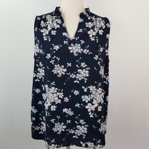 Carolina Belle Montreal Blue White Pink Floral Sleeveless Top Lovely Size M